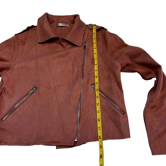 Lisa Robertson Size Small Brown Faux Suede Moto Jacket Coat Snaps Zippers NEW - Picture 12 of 15
